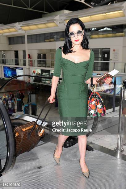 Dita Von Teese is seen arriving at Nice airport during The 66th Annual Cannes Film Festival on May 24, 2013 in Nice, France.