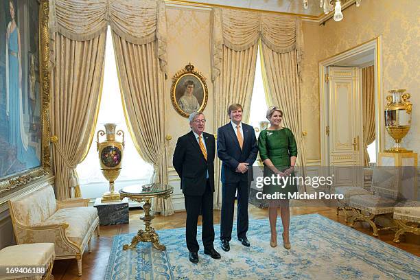 Prime Minister of Luxembourg Jean-Claude Juncker, King Willem-Alexander of The Netherlands and Queen Maxima of The Netherlands meet at the Palace of...