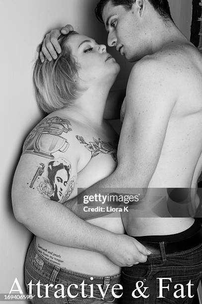 Activist/Blogger Jes M. Baker and model John C. Shay pose for The Militant Baker's "Attractive & Fat" photo shoot at Lovesmack Studios on May 18,...