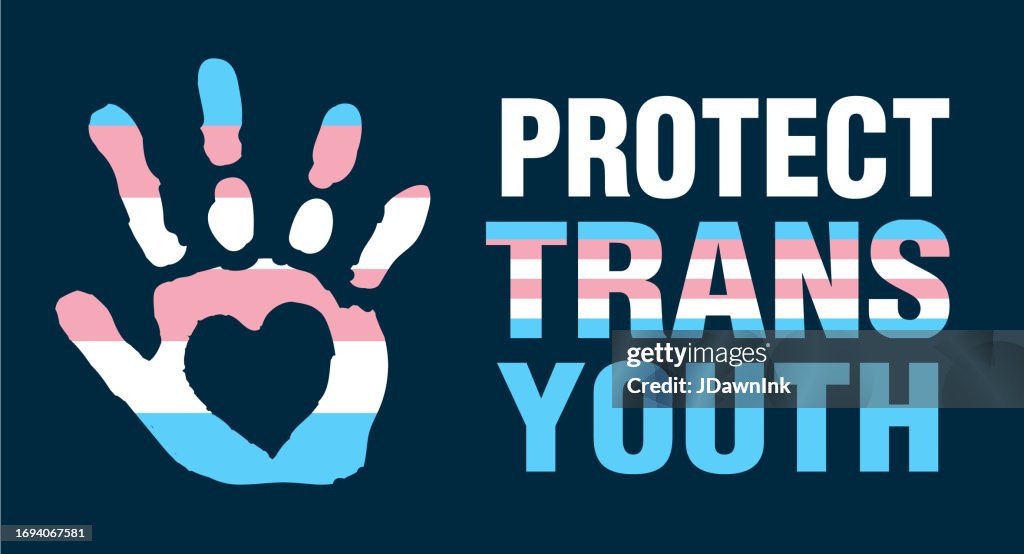 Trans Color Sign Protect Trans Youth Web Banner Sign With Handprint And Heart Shape In ...