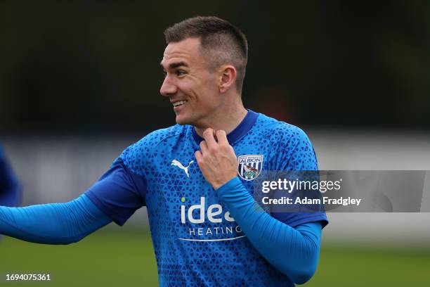 Jed Wallace of West Bromwich Albion during a training session at West Bromwich Albion Training Ground on September 27, 2023 in Walsall, England.