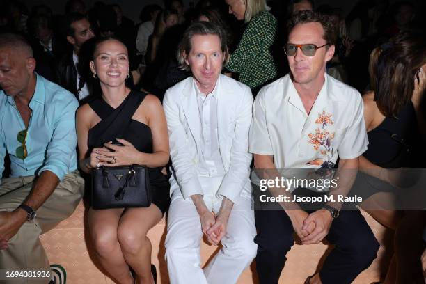 Scarlett Johansson, Wes Anderson and Benedict Cumberbatch attend the Prada Spring/Summer 2024 Womenswear Fashion Show on September 21, 2023 in Milan,...
