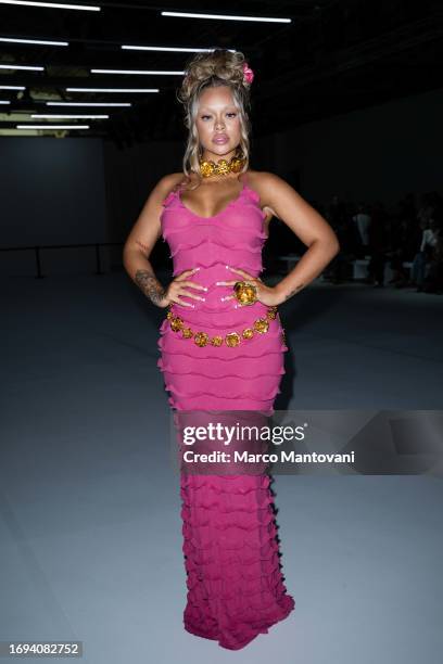 Latto attends the Blumarine fashion show during the Milan Fashion Week Womenswear Spring/Summer 2024 on September 21, 2023 in Milan, Italy.