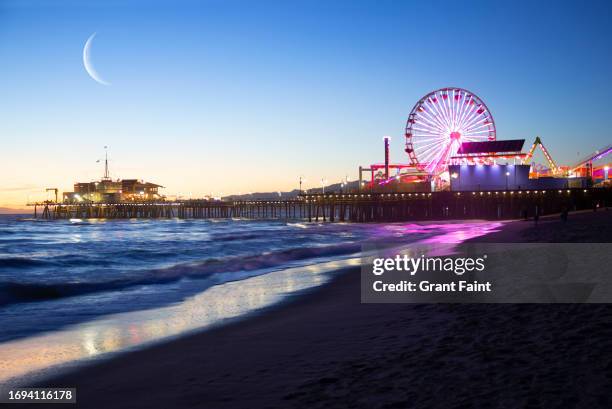 twilight at beach area. - santa monica california stock pictures, royalty-free photos & images