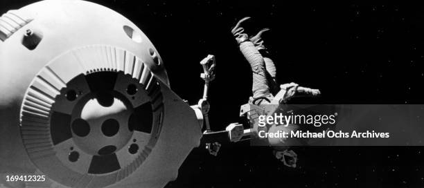 Astronaut is released into space in a scene from the film '2001: A Space Odyssey', 1968.