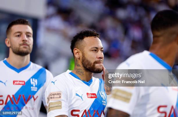 Neymar of Al Hila Club makes his way onto the field during the Saudi Pro League match between Damak and and Al Hilal at Prince Sultan Bin Abdulaziz...