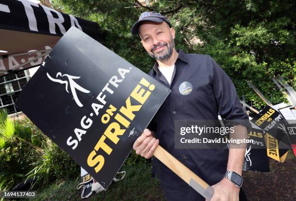 Jon Cryer joins the picket line outside Warner Bros. Studios on September 21, 2023 in Burbank, California. Members of SAG-AFTRA and WGA have both...