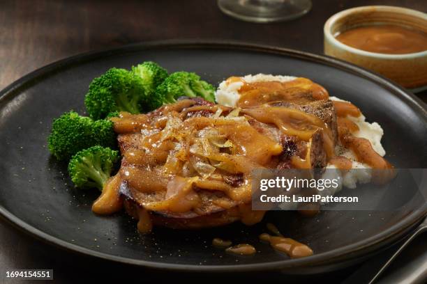 grilled pork chop with mashed potatoes - pork chop stock pictures, royalty-free photos & images
