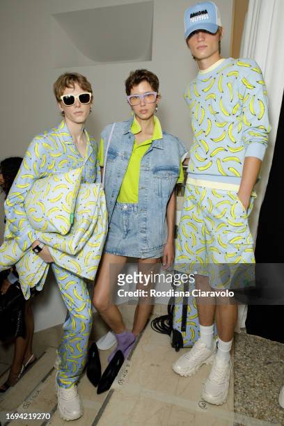 Models backstage ahead of the Benetton fashion show during the Milan Fashion Week Womenswear Spring/Summer 2024 on September 21, 2023 in Milan, Italy.