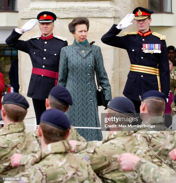 Princess Anne, Princess Royal takes the salute as she attends the Afghanistan Operational Service Medals parade by troops of 12 Logistic Support...