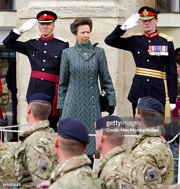 Princess Anne, Princess Royal takes the salute as she attends the Afghanistan Operational Service Medals parade by troops of 12 Logistic Support...