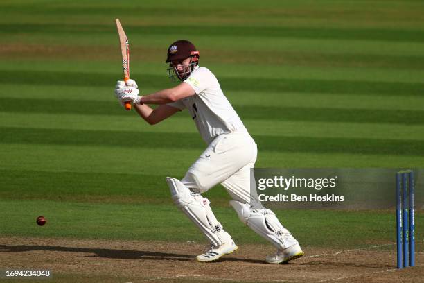 Dom Sibley of Surrey in action during day three of the LV= Insurance County Championship Division 1 match between Surrey and Northamptonshire at The...