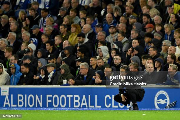 Matias Almeyda, Head Coach of AEK Athens, looks on during the UEFA Europa League 2023/24 group stage match between Brighton & Hove Albion and AEK...