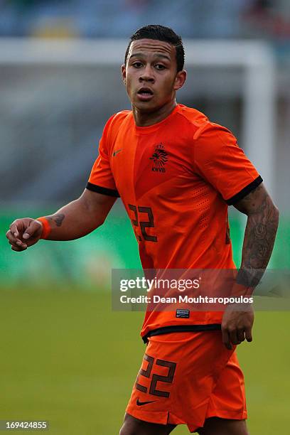Memphis Depay of Netherlands in action during the International friendly match between Netherlands U21's and Australia U21's at Unive Stadium on May...
