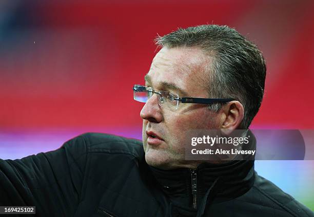 Manager Paul Lambert of Aston Villa during a Borussia Dortmund training session ahead of the UEFA Champions League final match against FC Bayern...