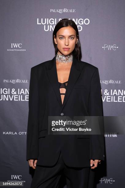 Irina Shayk attends the photocall for the Luigi & Iango Unveiled Exhibition Opening at Palazzo Reale on September 21, 2023 in Milan, Italy.