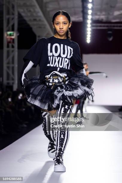 Model walks the runway at the Moschino fashion show during the Milan Fashion Week Womenswear Spring/Summer 2024 on September 21, 2023 in Milan, Italy.