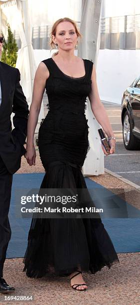 Uma Thurman arriving at the yacht Oasis during the 66th Annual Cannes Film Festival on May 24, 2013 in Cannes, France.