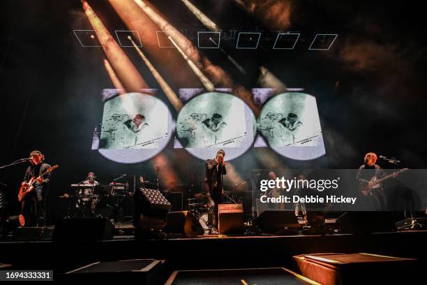 Aaron Dessner, Matt Berninger & Bryce Dessner of The National performs at The 3Arena Dublin on September 21, 2023 in Dublin, Ireland.