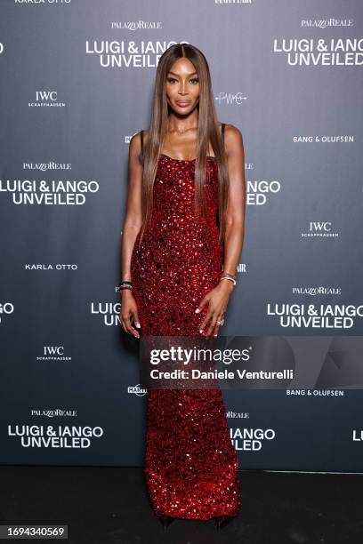 Naomi Campbell attends the Luigi & Iango Unveiled Exhibition Opening at Palazzo Reale on September 21, 2023 in Milan, Italy.