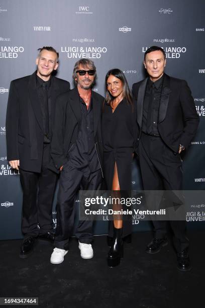 Iango Henzi, Pierpaolo Piccioli, Simona Caggia and Luigi Murenu attend the Luigi & Iango Unveiled Exhibition Opening at Palazzo Reale on September...