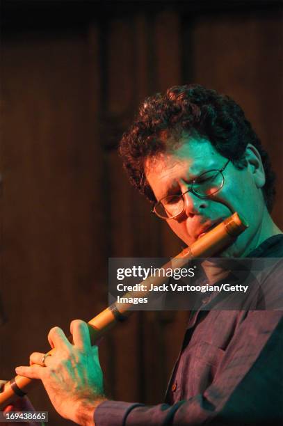 American musician Steve Gorn performs on bansuri flute at the 4th Annual Chhandayan All-Night Concert of Indian Classical Music at the Synod Hall of...