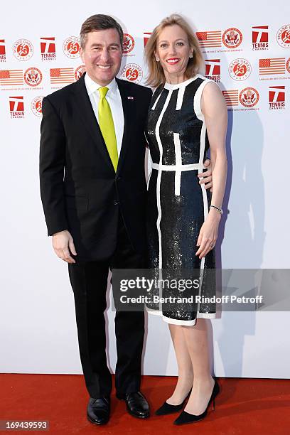 Ambassador of USA Charles Rivkin and his wife Suzan Tolson attend Annual Photocall for Roland Garros Tennis Players at 'Residence De L'Ambassadeur...