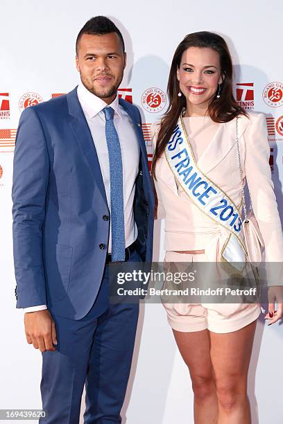 Tennis Player Jo-Wilfried Tsonga and Miss France 2013 Marine Lorphelin attend Annual Photocall for Roland Garros Tennis Players at 'Residence De...