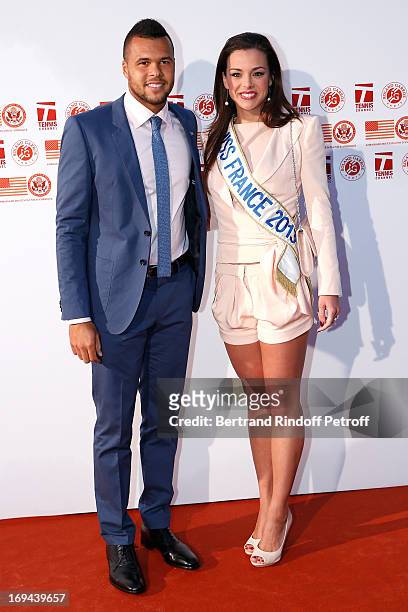 Tennis Player Jo-Wilfried Tsonga and Miss France 2013 Marine Lorphelin attend Annual Photocall for Roland Garros Tennis Players at 'Residence De...