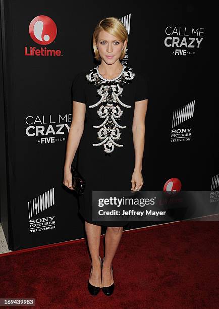 Actress Brittany Snow arrives at the Lifetime movie premiere of 'Call Me Crazy: A Five Film' at Pacific Design Center on April 16, 2013 in West...