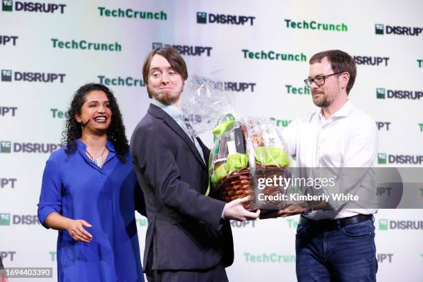 TechCrunch Startup Battlefield Editor Neesha A. Tambe, Electrified Thermal CEO & Co-Founder Daniel Stack, and TechCrunch Managing Editor Matt Burns...