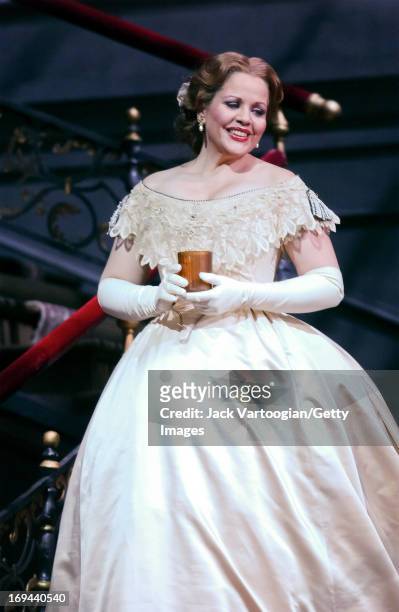 American soprano Renee Fleming performs during the final dress rehersal of the Metropolitan Opera/Otto Schenk season premiere production of...