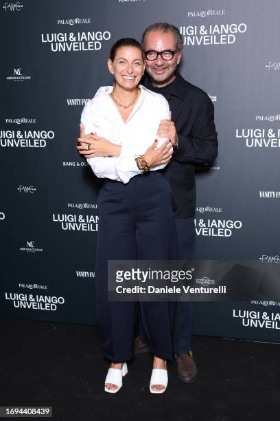 Federica Fontana and Remo Ruffini attend the Luigi & Iango Unveiled Exhibition Opening at Palazzo Reale on September 21, 2023 in Milan, Italy.