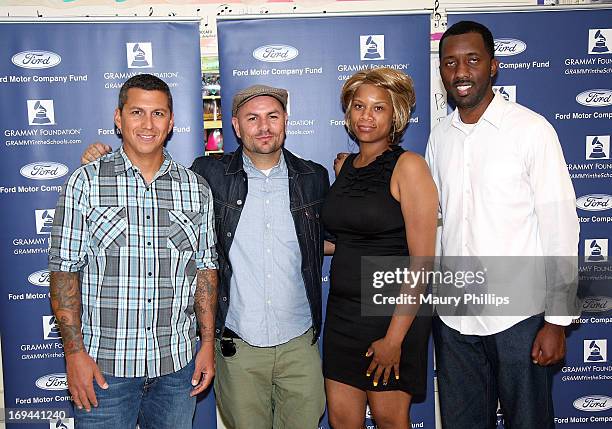 Mike Elizondo, Anthony Valadez, Dolly Adams and Joseph Langford of attend GRAMMY Camp - Basic Training at Dorsey High School on May 24, 2013 in Los...