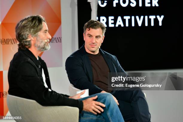 James Vincent and Brian Chesky speak at the Fast Company Innovation Festival at Convene on September 20, 2023 in New York City.