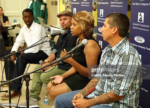 Joseph Langford of The Grammy Foundation, Anthony Valadez, Dolly Adams, Mike Elizondo attend GRAMMY Camp - Basic Training at Dorsey High School on...