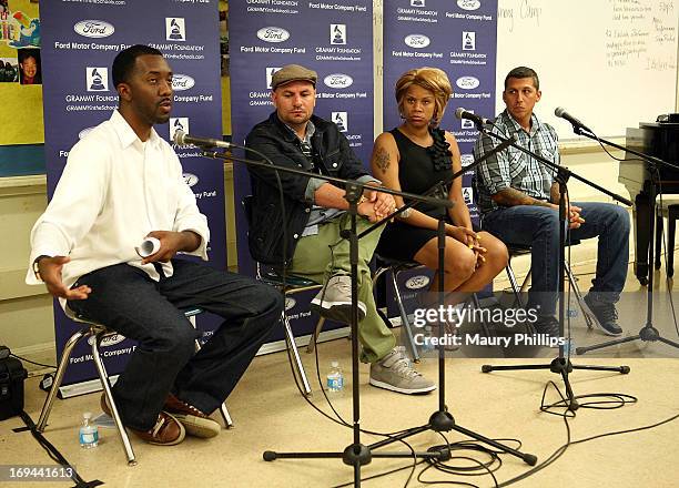 Joseph Langford of The Grammy Foundation, Anthony Valadez, Dolly Adams, Mike Elizondo attend GRAMMY Camp - Basic Training at Dorsey High School on...