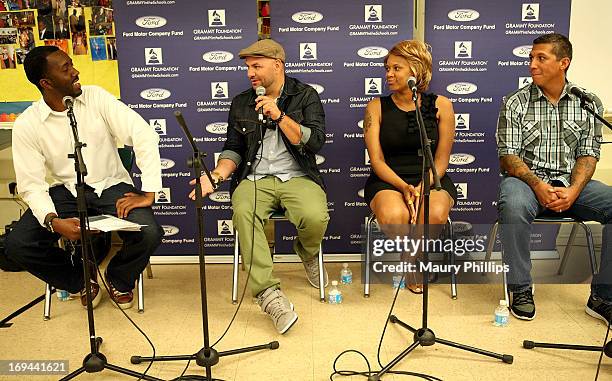 Joseph Langford of The Grammy Foundation, Anthony Valadez, Dolly Adams, Mike Elizondo attend GRAMMY Camp - Basic Training at Dorsey High School on...