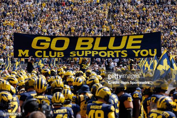 General view as the Michigan Wolverines take the field before a college football game against the Rutgers Scarlet Knights on September 2023 at...