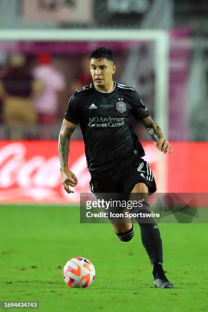 Houston Dynamo defender Franco Escobar controls the ball during the 2023 Lamar Hunt U.S. Open Final between the Houston Dynamo on September 27, 2023...
