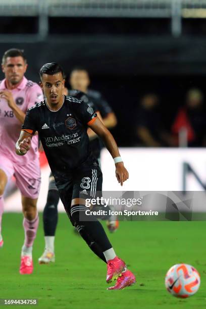 Houston midfielder Amine Bassi controls the ball during the 2023 Lamar Hunt U.S. Open Final between the Houston Dynamo on September 27, 2023 at DRV...