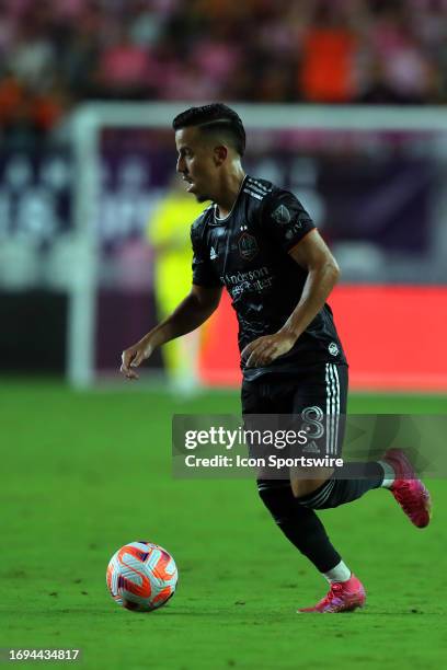 Houston midfielder Amine Bassi controls the ball during the 2023 Lamar Hunt U.S. Open Final between the Houston Dynamo on September 27, 2023 at DRV...