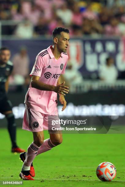 Inter Miami midfielder Sergio Busquets passes the ball during the 2023 Lamar Hunt U.S. Open Final between the Houston Dynamo on September 27, 2023 at...