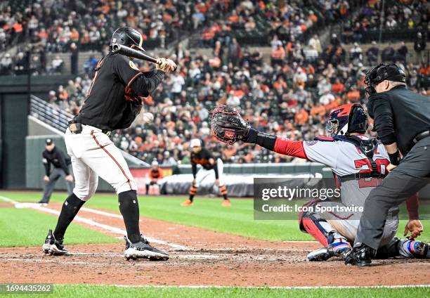 September 27: Baltimore Orioles left fielder Austin Hays is hit by pitch during the Washington Nationals versus the Baltimore Orioles on September...