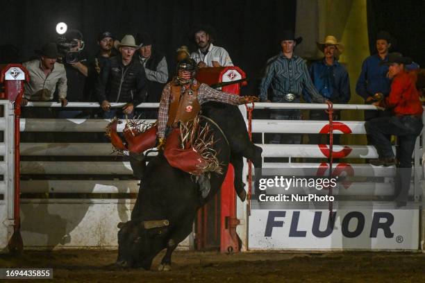 September 19, 2023 : Jake Gardner/Knight Walker during Bull riding event at Canada Night Rodeo, an event organized for participants of the 2023 World...