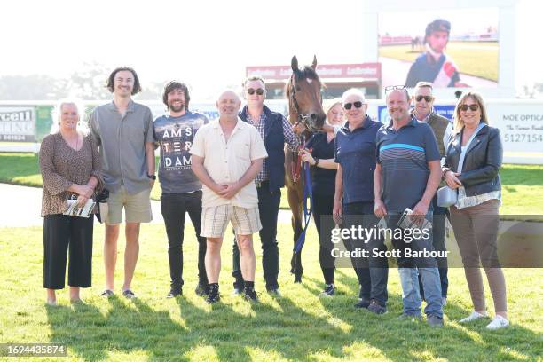 Connections of Miss You Too after winning the The Property Group Maiden Plate at Moe Racecourse on September 28, 2023 in Moe, Australia.