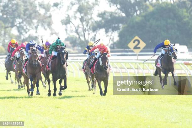 Miss You Too ridden by Billy Egan wins the The Property Group Maiden Plate at Moe Racecourse on September 28, 2023 in Moe, Australia.