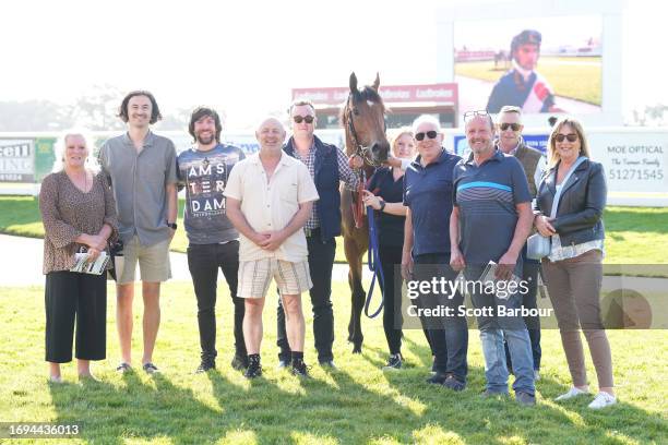 Connections of Miss You Too after winning the The Property Group Maiden Plate at Moe Racecourse on September 28, 2023 in Moe, Australia.