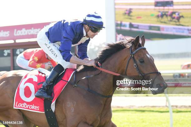 Miss You Too ridden by Billy Egan wins the The Property Group Maiden Plate at Moe Racecourse on September 28, 2023 in Moe, Australia.