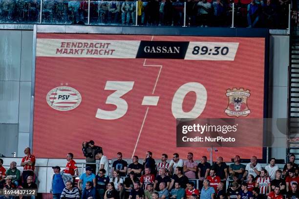 Scorebord with the 3-0, during the match PSV - Go Ahead Eagles, for the Dutch eredivisie season 2023-2024 in EINDHOVEN, Netherlands on 27 september...